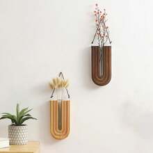 Vază de flori de perete, vază de buzunar din lemn, flori artificiale, plante, vază, stil Boho, decorare acasă, suport pentru plante, sufragerie