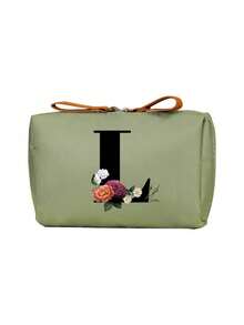 Geantă cosmetică elegantă cu monogramă, geantă de toaletă portabilă pentru femei, geantă de ruj, portofel pentru monede, geantă de depozitare pliabilă ușoară, geantă cosmetică, geantă de călătorie, geantă de depozitare portabilă, capacitate mare, cu mâner, multifuncțională, poliester durabil cu închidere cu fermoar, lavabilă la mașină, potrivită pentru naveta zilnică, călătorii de afaceri, vacanțe, poate fi oferită prietenilor, membrilor familiei ca un cadou grijuliu, cadouri de Crăciun, Halloween.