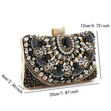 Bolsa de Mão Preta Vintage Bordada com Miçangas para Mulheres, Bolsas de Embreagem de Metal Caixa para Senhoras, Bolsas de Festa de Casamento e Coquetel