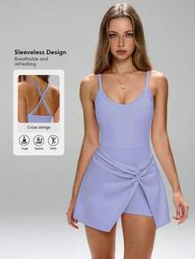 Detachable Bra And Shorts With Tummy Control Design, Multifunctional Yoga-To-Street Dress With Privacy Protection Design - Purple - View 3
