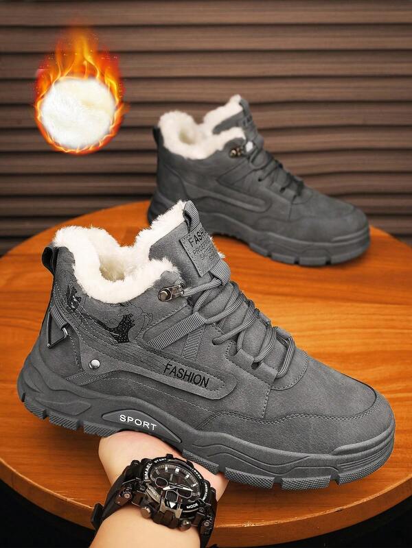 Ghete casual înalte pentru bărbați, pantofi la modă, ghete de lucru, pantofi de , pantofi sport, pantofi de voiaj, ghete cu vârf rotund, cu șireturi, căptușeală termică, inele metalice