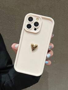 1pc Cute Luxury 3D Gold Heart Solid Color Silicone Soft Phone Case With Camera Edge Raised Protection Compatible With IPhone Series TPU Shockproof Candy Matte Cover - Multicolor - View 113