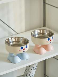 1 件装加高卡通宠物碗，防溢塑料加高食物/水碗，适用于猫狗，颜色可爱