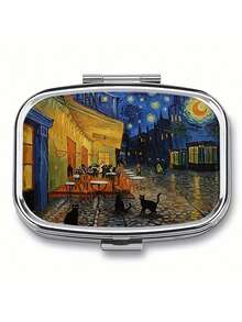 2-Compartment Square & 3-Compartment Round Pill Box, Portable Pocket Or Wallet Sized Decorative Metal Medicine/Vitamin Storage Box, Unique Gift (Starry Night, Puppy) - Multicolor - View 25
