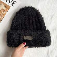 1pc Women's Fluffy Hat, Korean Style Loose Fit Large Headsize Knitted Warm Ear Protection Beanie, Cute Bear Design, Autumn/Winter - Multicolor - View 8