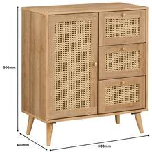 Manila Oak & PVC Rattan Compact 1 Door 3 Drawer Sideboard - Brown - View 7