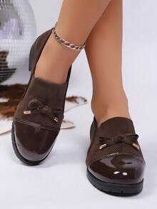 Sapatos Femininos Planos, Sapatos Casuais, Sapatos de Casa, Mocassins, Sapatos de Enfermeira, Sapatilhas com Laço, Sapatos Elásticos de Veludo Respiráveis e Slip-On - Castanho - Visão 3