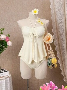 Bellisia 夏季海滩女士纯色露背和细肩带比基尼上衣，2 种穿着风格，适合婚礼