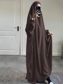 1pc Solid Color Elastic Sleeve Design Prayer Abaya Khimar, Loose Fit Cinched Sleeve Abaya, Suitable For Women's Daily Wear And Prayer, Muslim Islamic Clothing - Multicolor - View 35