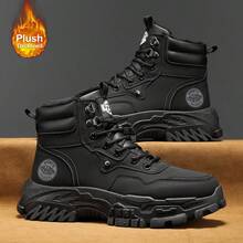 Boots Men's Shoes Autumn And Winter 2025 New High Help Work Shoes Anti-Slip Wear Thick Soled Casual Shoes Fashion Men With All Fashion Snow Shoes - màu đen - Xem 14