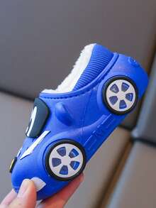 1 双儿童卡通毛绒内衬防水平底防滑保暖冬鞋，适合室内拖鞋和户外冬装 - 藍色 - 查看 5