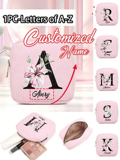 1 st. anpassad namngiven bärbar förvaringspåse med bindor - stor kapacitet, vattentät tecknad design - lämplig för flickor under menstruationen! Anpassningsbar till din exklusiva design, vattentät kosmetikväska, myntplånbok, kontantväska för tonårsflickor