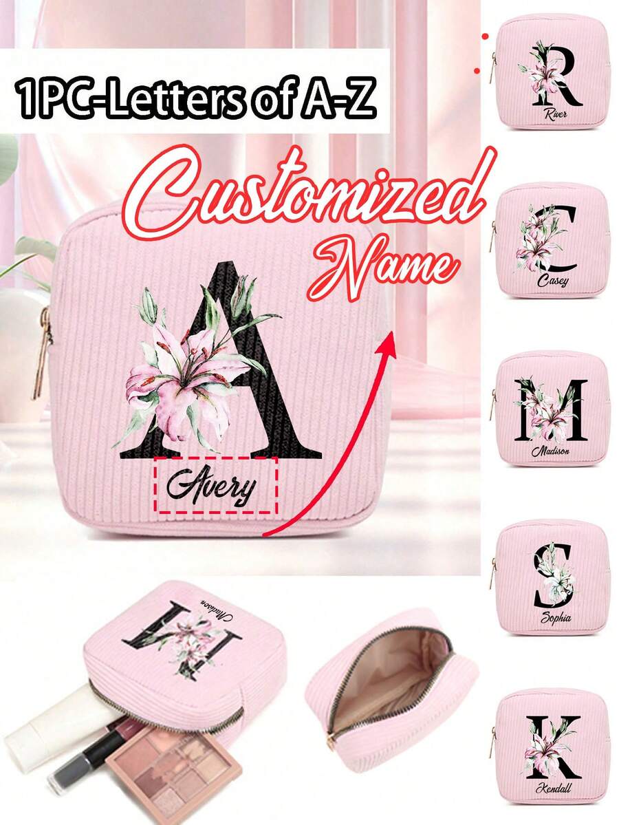 1个可定制姓名的便携式卫生巾收纳袋 - 大容量防水卡通设计 - 适合经期女孩！可根据您的专属设计定制，防水化妆旅行包、零钱包、少女现金袋 - 彩色 - 查看 1