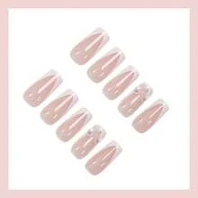 Best-Selling White French-Style Sweet Press-On Nails With Bowknots - Finished False Nails