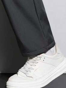 男士冬季羊毛保暖裤，休闲直筒裤，带拉链口袋和抽绳，舒适且易于搭配。