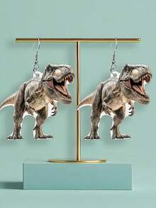 925 Silver 2D Flat, 1 Pair Of Cute And Charming Cartoon Dinosaurs, Earrings Pendant Earrings, Suitable For Women's Christmas Clothing, Christmas Gifts, Women's Autumn And Winter Jewelry, Fashionable Pendant Earrings - Autumn Design, Stainless Steel Hooks, Very Suitable For Thanksgiving And Holiday Shoppers