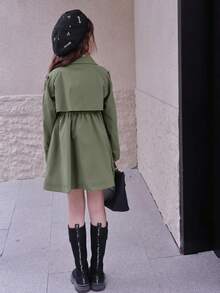 New Girls' British Style Double-Breasted Trench Coat, Girls' Casual Autumn Windbreaker, Children's Spring/Autumn Jacket