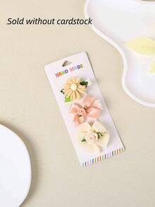 Set de 3 piezas de nuevos clips para el cabello con flores lindas, set de clips para el cabello con flores de cinta y gasa para niñas (sin tarjeta) - color mezclado - Ver 2