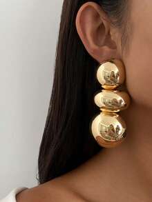 1对复古奢华金属不对称几何圆形耳钉，女士简约时尚金属金色耳环，表面透明，厚实饰品（部分耳环表面可能有轻微划痕或水渍，属正常现象） - 金黃色 - 查看 3