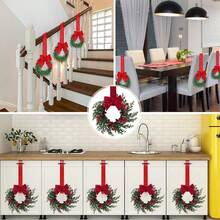 2个/1个带丝带的圣诞花环，26厘米/10.24英寸，适用于厨房橱柜、窗户、墙壁、前门装饰，小型圣诞花环 - 紧凑型圣诞花环，适合室内使用，壁炉、窗户、农舍室内家居装饰 - 彩色 - 查看 4