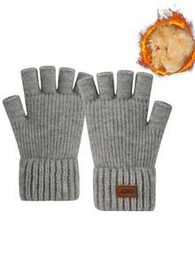 1 件女士冬季双层保暖内衬触摸屏手套，针织垂直条纹图案，温暖时尚的全指手套，适合寒冷天气，适合日常使用、派对、餐饮、骑自行车、旅行、写作和办公室
