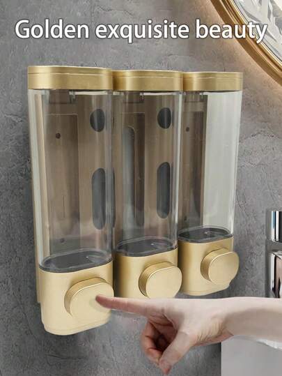 1pc Wall-Mounted Manual Soap Dispenser, 300ml Shampoo/Body Wash Liquid Soap Dispenser, Bathroom Soap Dish, Bathroom Accessories, Home Decor, Home Supplies, Bathroom Decoration, Autumn Decor, Back To School Decor