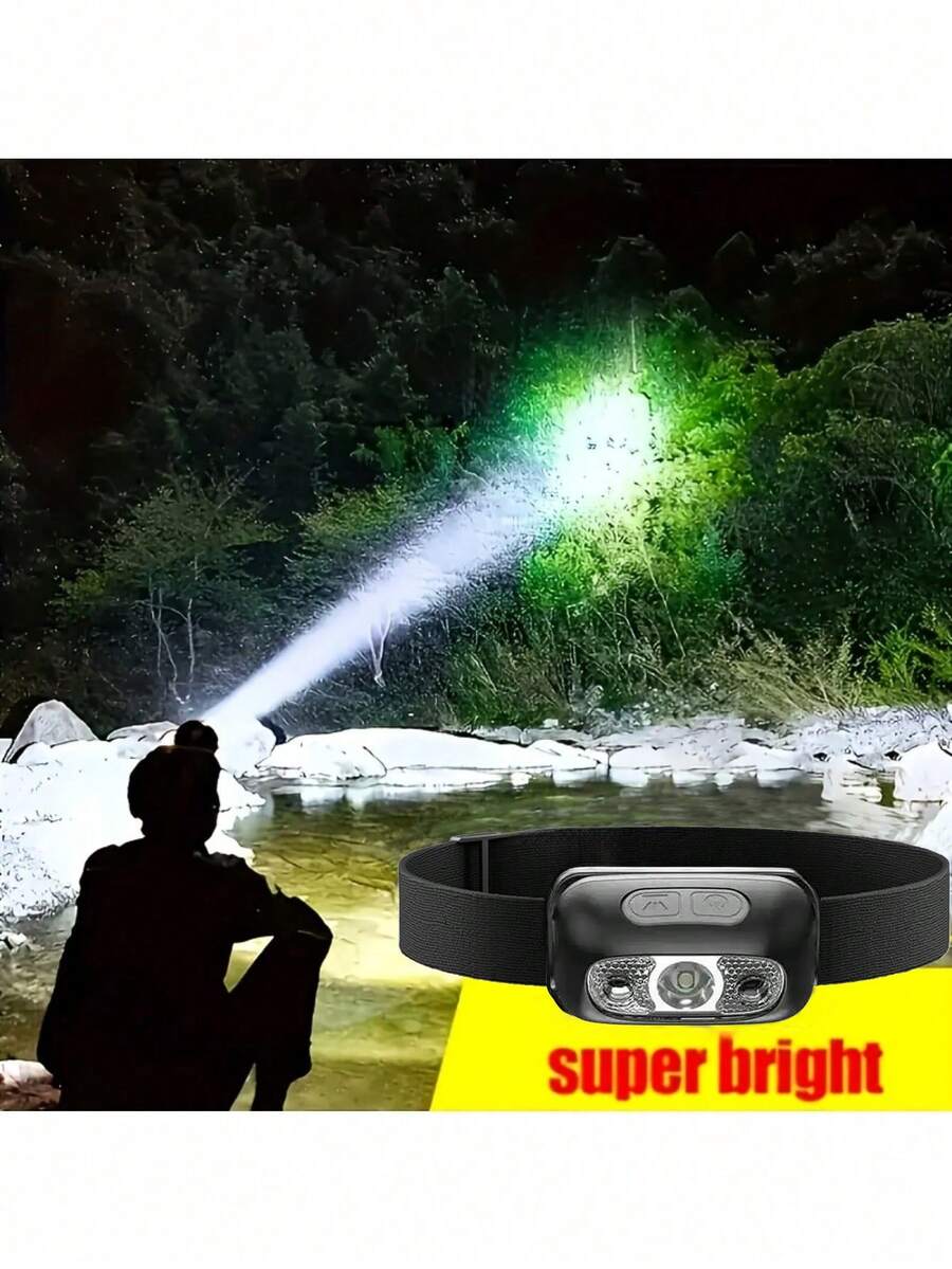 400mAh 可充电迷你传感器头灯 - USB 充电，COB LED 手电筒，适用于夜钓、露营、户外跑步、便携式前灯、露营灯