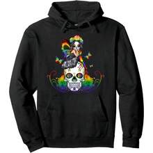 Sugar Skull Girl Flower Rose Butterfly LGBT Pride Gay Pullover Hoodie - Oscuro - Ver 1
