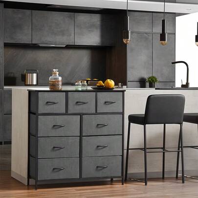 Dresser For Bedroom With 9 Drawers, TV Stand With Wooden Top Metal Frame, Wide Fabric Closet Chests Organizer Tower Furniture For Living Room, Hallway, Entryway, Clothes