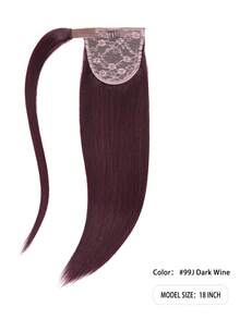 Brazilian Clip-In Ponytail Extensions, #99J Deep Burgundy Color, Real Human Hair Straight Wrap Around Ponytail For Women - S99J - View 3