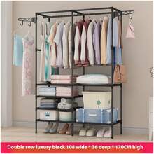 1 Pc Minimalist Modern Bedroom High-Capacity Standing Coat Rack Serves As A Temporary Living Room Storage Solution For Clothing, Shoes, Hats, Luggage, Cups, Bedding Sets, And More. Constructed With Sturdy, Durable Materials Featuring A Sleek, Modern Aesthetic. - màu đen - Xem 4