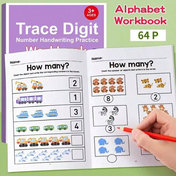 64-Page Math Workbook, Digit Fill-In Book, Fun Pattern Finding Children's Math Learning Playground