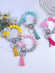 1pc Bowknot Silicone Beaded Colorful Keychain, Tassel Charm Wristlet Keyring, Bag Pendant Accessory, Key Chain, Car Key Anti-Lost Chain, Gift For Friends, Family, Teachers, Back To School Christmas