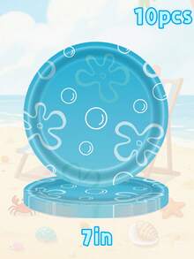 81 piezas Conjunto desechable de vajilla temática de SpongeBob SquarePants y Squidward Tentacles para fiesta de cumpleaños, platos de postre de 7 pulgadas, adecuado para camping, picnic, barbacoa en el patio, boda, Navidad, suministros para fiestas de cumpleaños - Multicolor - Ver 11