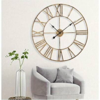 Wall Clock Vintage Retro Roman Numerals Silent Non-Ticking Metal Paint Industrial Vintage Metal Large Clock For Home Loft Living Room Bedroom Kitchen