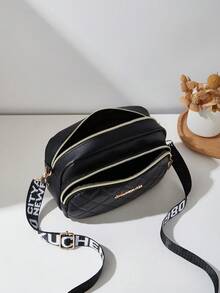 Bolso de hombro acolchado para mujer, bolso cruzado cuadrado pequeño - Negro - Ver 7