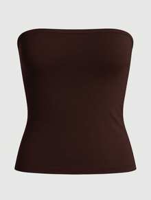 Women's Tube Top Bandeau Cropped Tube Top Strapless Basic Suplex Double Lining Without Pads - 鏽棕色 - 查看 6
