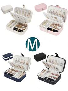 Dwuwarstwowa szkatułka na biżuterię dla kobiet i dziewcząt, organizer na biżuterię ze skóry PU z zamkiem, wyjmowana tacka, stojak na biżuterię na naszyjniki, kolczyki, bransoletki, pierścionki, zegarki