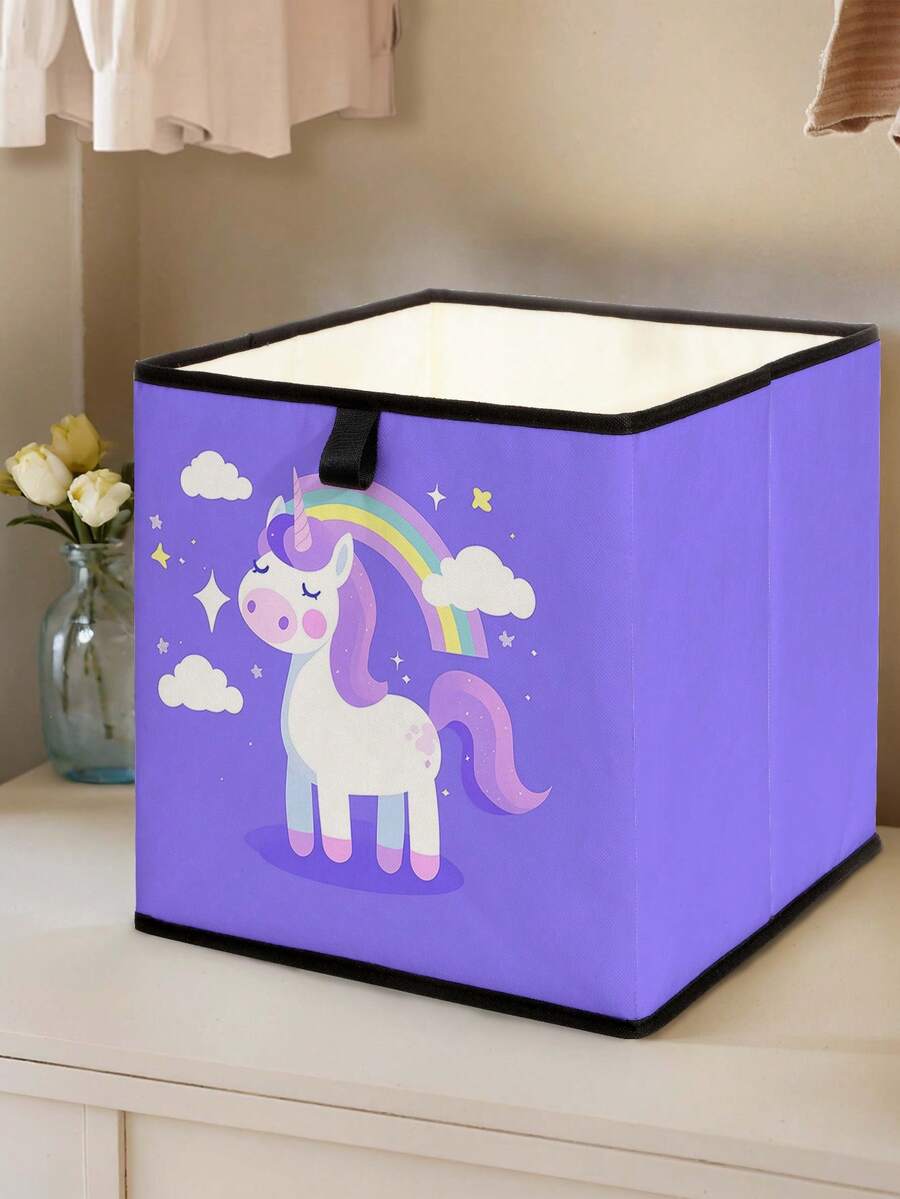 1 pieza Caja de almacenamiento abierta con estampado de poni de dibujos animados, organizador apilable de cajones, diseño resistente y de múltiples usos que ahorra espacio para el hogar, dormitorio, organización del hogar, almacenamiento debajo de la cama