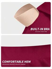 Yefecy Basic Solid Color Ribbed Knit Yoga Sports Bra, Shockproof Gather Wireless Women Sports Bra, Women Sportswear - Màu Đỏ Sâu - Xem 5