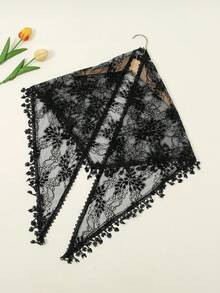 1PC Women's Fashion Solid Color Embroidered Triangle Scarf Casual Headscarf - Black - View 8
