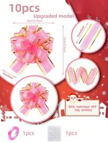 6 pièces - Nœud papillon rose à tirer Ruban à nœud à tirer rose Nœuds à tirer roses - Nœud de ruban réutilisable pour l'emballage de boîtes et les accents décoratifs, l'emballage de cadeaux, les paniers de mariage, les boîtes de fête d'anniversaire et les décorations florales, les décorations de Noël, fournitures de fête de Noël parfaites (rose) - Rose bonbon - Voir 4