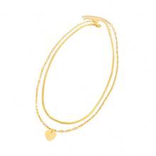 2Pcs/Set Simple Stainless Steel Heart Hollow Initial Necklace Herringbone Choker Lip Chain Layered Chain Necklaces For Women