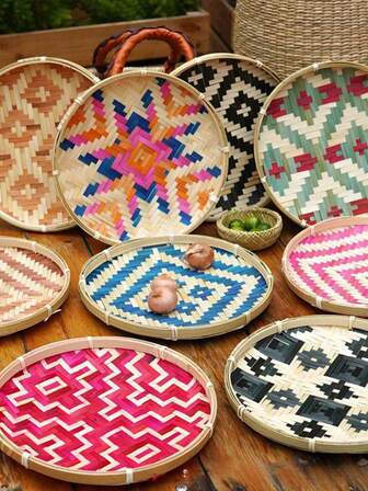 1pc Bamboo Decorative Tray, Home Drying Storage Basket, Household Items, Holiday Gifts Creative Household Plates, Mini Bamboo Products | Suitable For Use In All Seasons