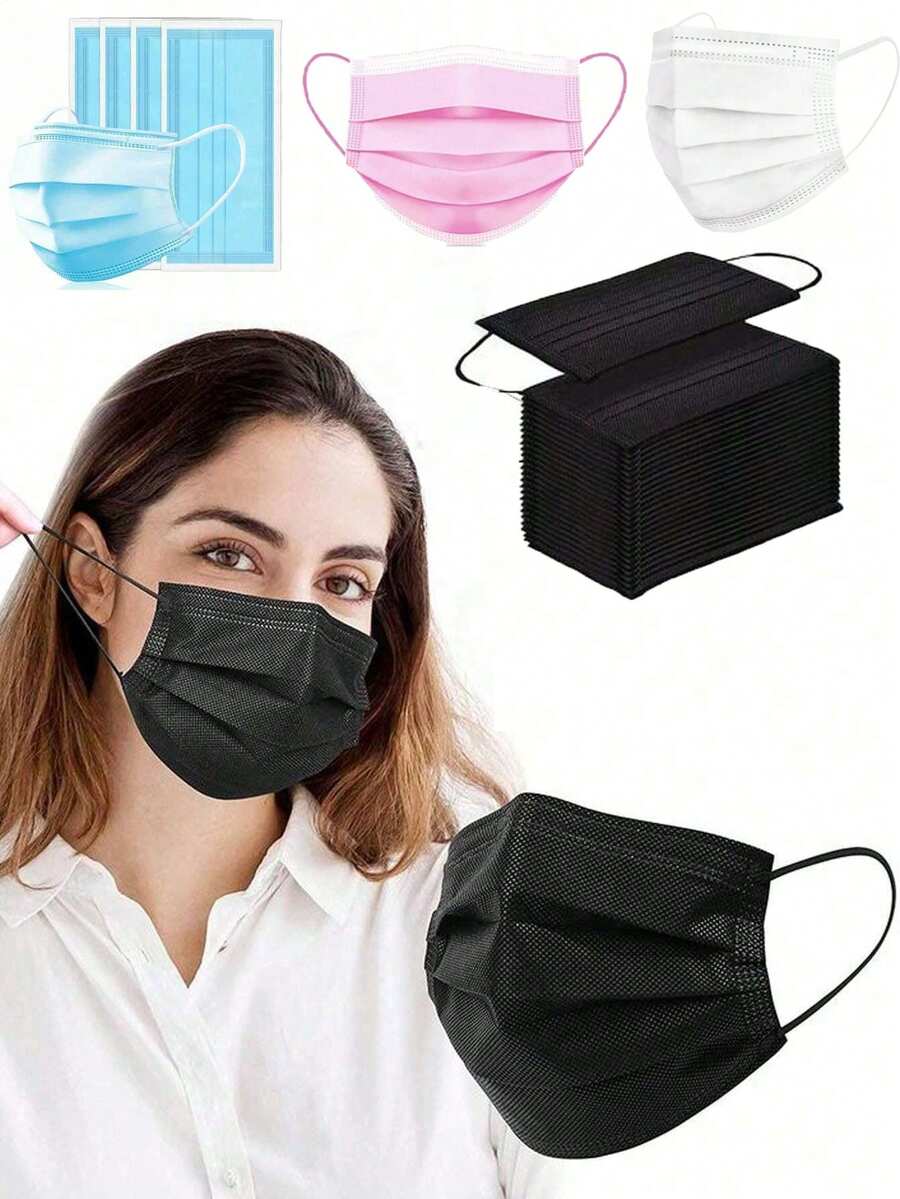 50pcs Disposable Face Masks,Available In A Variety Of Colors,Soft On Skin,3-Ply Facial Cover With Elastic Earloops - Perfect For Home,School,Office,Outdoors And Camping!
