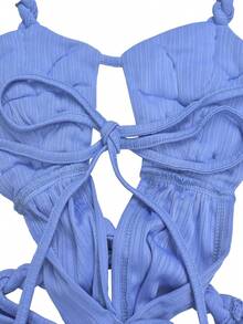 Đầm ôm sát gợi cảm hở lưng với dây đeo mảnh - Đầm dệt kim mùa hè hở lưng dành cho nữ, đầm mini dáng chữ A ôm sát co giãn, hoàn hảo cho các buổi hẹn hò, kỳ nghỉ, đám cưới, tiệc mùa xuân. - Màu xanh lam - Xem 4