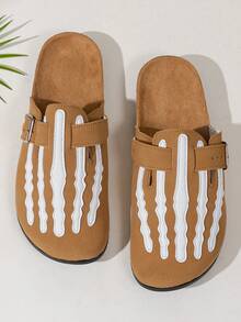 Men's New Casual Shoes, Skull Print Casual Backless Loafers, Indoor/Outdoor Casual Shoe Design, Minimalist Street Style Sandals Suitable For Spring, Summer, Autumn Casual Walking And Vacation - 棕色 - 查看 3