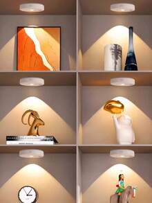 1pc LED Rechargeable Small Spotlight, No Electricity Required Wall Light With Motion Sensor, Night Light Function, Adjustable Ambient And Shadow Light, Supports 3-Color Dimming/Magnetic Installation/Sensor Mode Or Full Brightness Mode Switchable, Suitable For Kitchen Lighting, Display Cabinet/Wardrobe/Cabinet Lighting (Battery Capacity 400mAh) - Round Cat's Eye Lamp - View 3