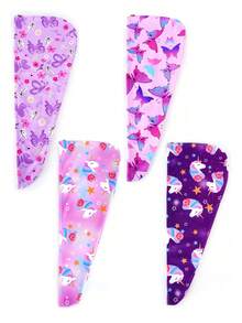 1 pièce Serviette de séchage des cheveux en fibre ultra-fine pour filles, séchage rapide, fermeture à bouton, convient pour les cheveux mouillés, motif papillon et licorne - Multicolore - Voir 3