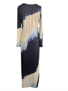 Plus Size Women Casual Fitted Long Sleeve Dress, Autumn/Winter Spring - Navy Blue - View 6
